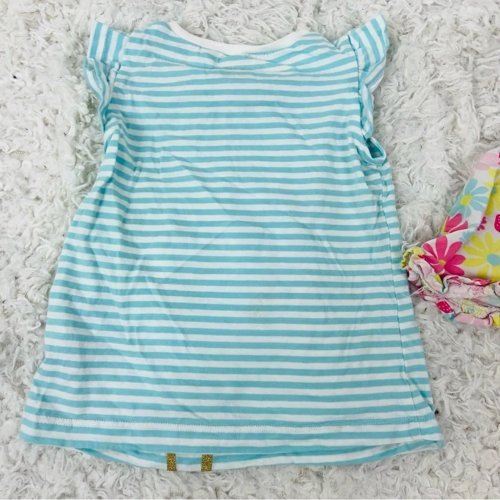 Carter's Blue and White Striped flamingo ruffle Top with pink floral shorts 3T - Picture 16 of 17